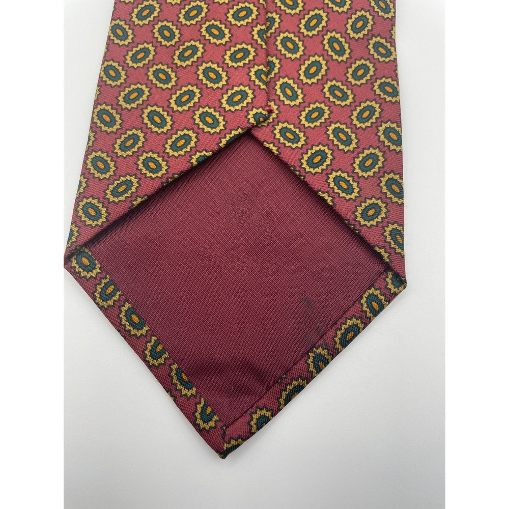 Burberrys of London Vintage Silk Tie Red Gold Green Medallion Geometric Pattern - Picture 3 of 3